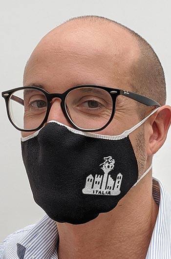 Black medical device face mask with logo